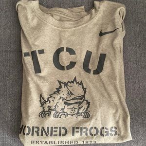 NIKE MENS XL OLIVE GREEN TCU HORNED FROGS DRI FIT SHORT SLEEVE SHIRT